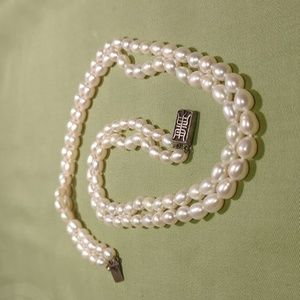 Vintage sterling double strand pearl necklace